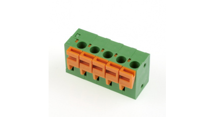 Клеммная колодка DINKLE 142R-05P, Пружинная, 5 контактов, сечение провода 0.5-1.5 мм2, ток 17.5 A, Зеленый фото 1