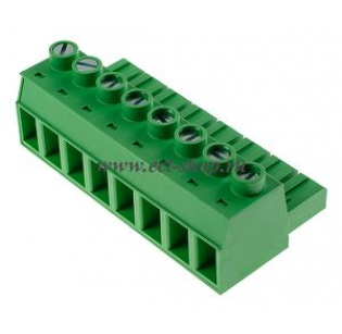 Клеммная колодка DINKLE EC116V-08P, Винтовая, 8 контактов, сечение провода 0.5-16 мм2, ток 76 A, Зеленый