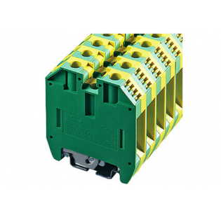 Клеммная колодка DINKLE DK16-PE (GK16), Винтовая, сечение провода 2.5-16 мм2, ток 76 A, Желто-зеленый