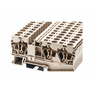 Клеммная колодка DINKLE AK6-TN, Пружинная, сечение провода 0.5-6 мм2, ток 41 A, Бежевый