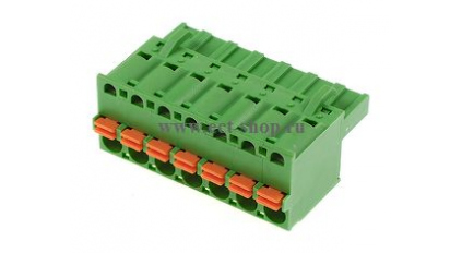 Клеммная колодка DINKLE 2ESDS-07P, Пружинная, 7 контактов, сечение провода 0.2-2.5 мм2, ток 12 A, Зеленый фото 1