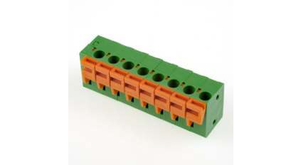 Клеммная колодка DINKLE 142R-08P, Пружинная, 8 контактов, сечение провода 0.5-1.5 мм2, ток 17.5 A, Зеленый фото 1