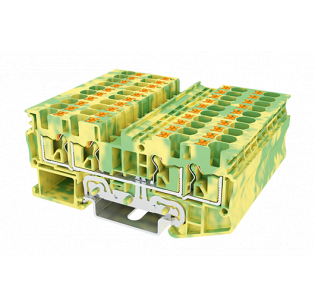 Клеммная колодка DINKLE DP4N-TR-PE, Винт, сечение провода 0.2-4 мм2, ток 32 A, Желто-зеленый