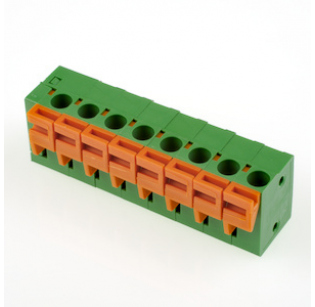 Клеммная колодка DINKLE 142R-08P, Пружинная, 8 контактов, сечение провода 0.5-1.5 мм2, ток 17.5 A, Зеленый