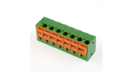 Клеммная колодка DINKLE 142R-07P, Пружинная, 7 контактов, сечение провода 0.5-1.5 мм2, ток 17.5 A, Зеленый фото 1