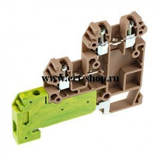 Клеммная колодка DINKLE D3KS2.5G, Винтовая, сечение провода 0.5-2.5 мм2, ток 24 A, Желто-зеленый