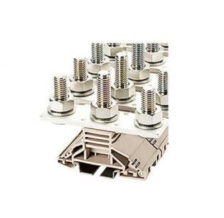 Клеммная колодка DINKLE DKM10-2, шпилька, сечение провода 6-120 мм2, ток 269 A, Бежевый