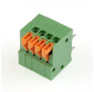 Клеммная колодка DINKLE 141R-04P, Пружинная, 4 контакта, сечение провода 0.14-0.5 мм2, ток 6 A, Зеленый