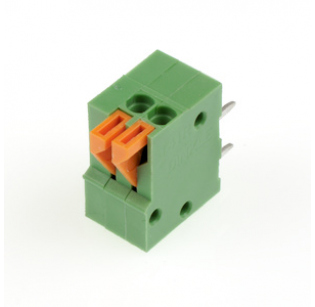 Клеммная колодка DINKLE 141R-02P, Пружинная, 2 контакта, сечение провода 0.14-0.5 мм2, ток 6 A, Зеленый