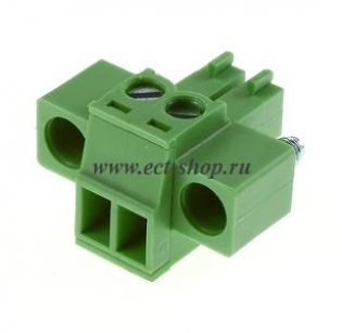 Клеммная колодка DINKLE EC381VM-02P, Винтовая, 2 контакта, сечение провода 0.2-1.5 мм2, ток 14 A, Зеленый