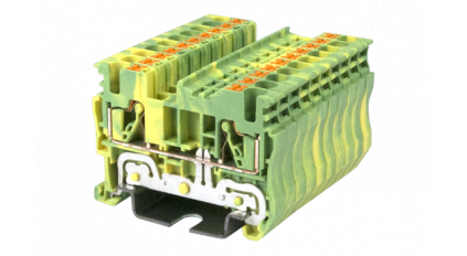 Клеммная колодка DINKLE DP2.5N-PE, Push-in, сечение провода 0.14-2.5 мм2, ток 24 A, Желто-зеленый фото 1