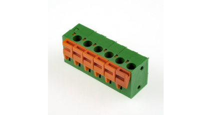 Клеммная колодка DINKLE 142R-06P, Пружинная, 6 контактов, сечение провода 0.5-1.5 мм2, ток 17.5 A, Зеленый фото 1