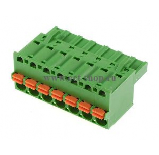 Клеммная колодка DINKLE 2ESDS-07P, Пружинная, 7 контактов, сечение провода 0.2-2.5 мм2, ток 12 A, Зеленый