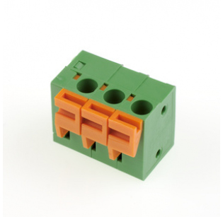 Клеммная колодка DINKLE 142R-03P, Пружинная, 3 контакта, сечение провода 0.5-1.5 мм2, ток 17.5 A, Зеленый