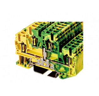 Клеммная колодка DINKLE AKK2.5-PE, Пружинная, сечение провода 0.2-2.5 мм2, ток 24 A, Желто-зеленый