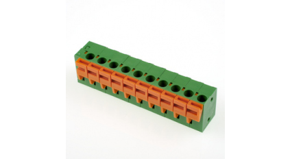 Клеммная колодка DINKLE 142R-10P, Пружинная, 10 контактов, сечение провода 0.5-1.5 мм2, ток 17.5 A, Зеленый фото 1