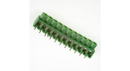 Клеммная колодка DINKLE 166-11P, Винтовая, 11 контактов, сечение провода 0.5-4 мм2, ток 24 A, Зеленый фото 1