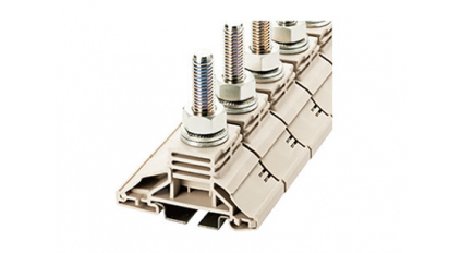 Клеммная колодка DINKLE DKM10, шпилька, сечение провода 6-120 мм2, ток 269 A, Бежевый фото 1