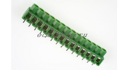 Клеммная колодка DINKLE 166-14P, Винтовая, 14 контактов, сечение провода 0.5-4 мм2, ток 24 A, Зеленый фото 1