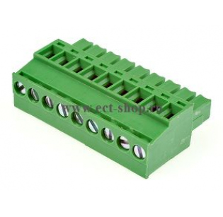 Клеммная колодка DINKLE EC350RL-09P, Винтовая, 9 контактов, сечение провода 0.2-1.5 мм2, ток 14 A, Зеленый