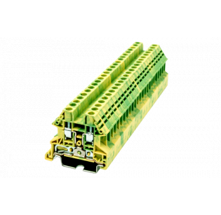 Клеммная колодка DINKLE DK4N-PE, Винтовая, сечение провода 0.34-4 мм2, ток 32 A, Желто-зеленый