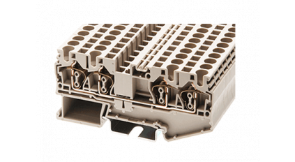 Клеммная колодка DINKLE AK4-TR, Пружинная, сечение провода 0.2-4 мм2, ток 32 A, Бежевый фото 1