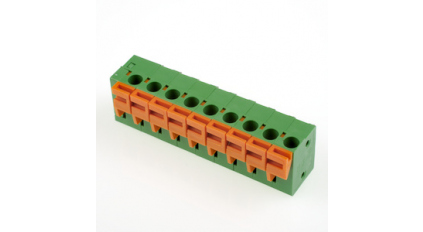 Клеммная колодка DINKLE 142R-09P, Пружинная, 9 контактов, сечение провода 0.5-1.5 мм2, ток 17.5 A, Зеленый фото 1