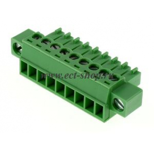 Клеммная колодка DINKLE EC381VM-09P, Винтовая, 9 контактов, сечение провода 0.2-1.5 мм2, ток 14 A, Зеленый