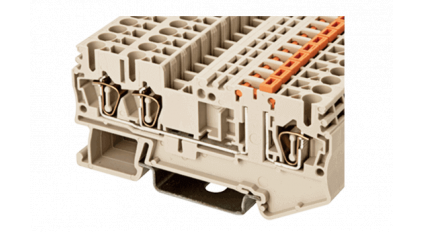 Клеммная колодка DINKLE AK2.5-TN-TG, Пружинная, сечение провода 0.2-2.5 мм2, ток 21 A, Бежевый фото 1