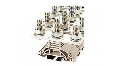 Клеммная колодка DINKLE DKM10-2, шпилька, сечение провода 6-120 мм2, ток 269 A, Бежевый фото 1