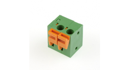 Клеммная колодка DINKLE 142R-02P, Пружинная, 2 контакта, сечение провода 0.5-1.5 мм2, ток 17.5 A, Зеленый фото 1