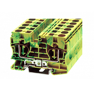 Клеммная колодка DINKLE AK10-PE, Пружинная, сечение провода 1.5-10 мм2, ток 57 A, Желто-зеленый