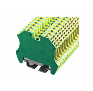 Клеммная колодка DINKLE DK2.5-PE, Винтовая, сечение провода 0.5-2.5 мм2, ток 24 A, Желто-зеленый