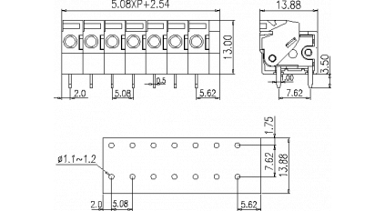 Клеммная колодка DINKLE 142R-20P, Пружинная, 20 контактов, сечение провода 0.5-1.5 мм2, ток 17.5 A, Зеленый фото 3
