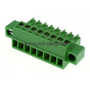 Клеммная колодка DINKLE EC381VM-08P, Винтовая, 8 контактов, сечение провода 0.2-1.5 мм2, ток 14 A, Зеленый