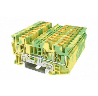 Клеммная колодка DINKLE DP4N-TN-PE, Push-in, сечение провода 0.2-4 мм2, ток 32 A, Желто-зеленый