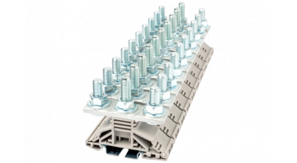 Клеммная колодка DINKLE DKM8-2, шпилька, сечение провода 2.5-50 мм2, ток 150 A, Бежевый фото 1