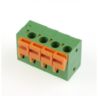 Клеммная колодка DINKLE 142R-04P, Пружинная, 4 контакта, сечение провода 0.5-1.5 мм2, ток 17.5 A, Зеленый