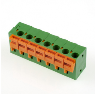 Клеммная колодка DINKLE 142R-07P, Пружинная, 7 контактов, сечение провода 0.5-1.5 мм2, ток 17.5 A, Зеленый