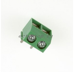 Клеммная колодка DINKLE ED500R-02P (старый корпус), Винтовая, 2 контакта, сечение провода 0.5-1.5 мм2, ток 10 A, Зеленый