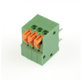 Клеммная колодка DINKLE 141R-03P, Пружинная, 3 контакта, сечение провода 0.14-0.5 мм2, ток 6 A, Зеленый