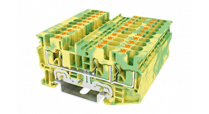 Клеммная колодка DINKLE DP4N-TN-PE, Push-in, сечение провода 0.2-4 мм2, ток 32 A, Желто-зеленый фото 1