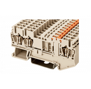 Клеммная колодка DINKLE AK2.5-TN-TG, Пружинная, сечение провода 0.2-2.5 мм2, ток 21 A, Бежевый