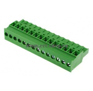 Клеммная колодка DINKLE 2ESDP-14P, Винтовая, 14 контактов, сечение провода 0.2-4 мм2, ток 18 A, Зеленый