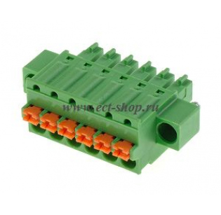 Клеммная колодка DINKLE ESC381VM-06P, Пружинная, 6 контактов, сечение провода 0.2-1.5 мм2, ток 8 A, Зеленый