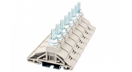 Клеммная колодка DINKLE DKM6, шпилька, сечение провода 2.5-35 мм2, ток 125 A, Бежевый фото 1