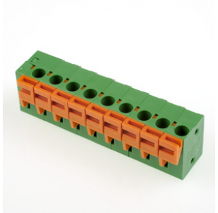 Клеммная колодка DINKLE 142R-09P, Пружинная, 9 контактов, сечение провода 0.5-1.5 мм2, ток 17.5 A, Зеленый