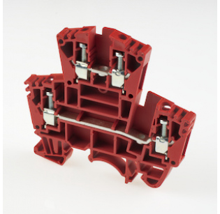 Клеммная колодка DINKLE DKK4-RD, Винтовая, сечение провода 0.14-4 мм2, ток 32 A, Красный