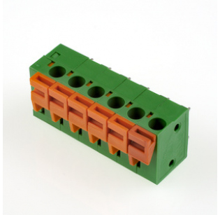 Клеммная колодка DINKLE 142R-06P, Пружинная, 6 контактов, сечение провода 0.5-1.5 мм2, ток 17.5 A, Зеленый