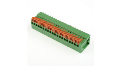 Клеммная колодка DINKLE 141V-20P, Пружина, 20 контактов, сечение провода 0.14-0.5 мм2, ток 6 A, Зеленый фото 1